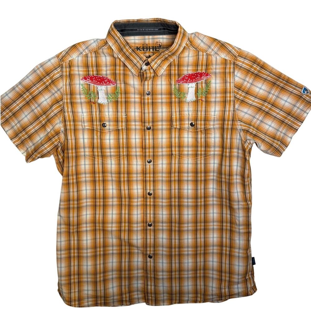 Triple Z Threadz Austin Mushroom Embroidered Plaid Shirt Cottagecore Gorpcore L